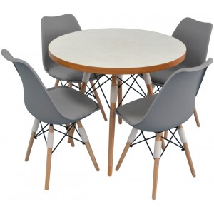 Set masă și scaune Evelin DT-401+ LC 001 White Matt /Grey