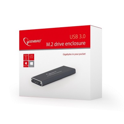 M.2 SSD External case Gembird EE2280-U3C-01, Type 2230, 2242, 2260, 2280 (for 22 mm), USB 3.0 Micro-B  interface, Black, 102mm x 37mm x 10mm