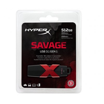 512GB USB3.1 Kingston HyperX SAVAGE Black, (Read 350 MByte/s, Write 250 MByte/s)