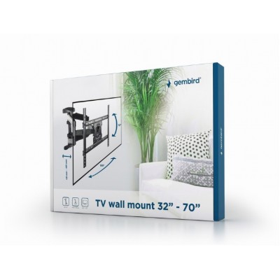 TV-Wall Mount for 32-70"- Gembird "WM-70RT-01", Rotation-Tilt, max. 40kg, Tilt -5°/+8°, Distance TV to Wall: 50 - 490 mm, max. VESA 600 x 400, Black