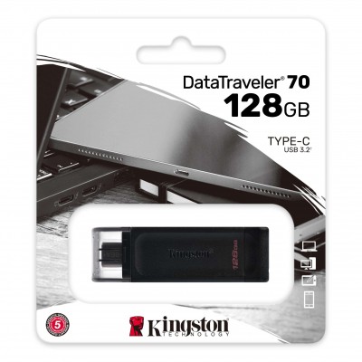 128GB USB-С 3.2  Kingston DataTraveler 70 USB-C 32GB, USB 3.2, USB-C, (Read 80 MByte/s, Write 20 MByte/s)