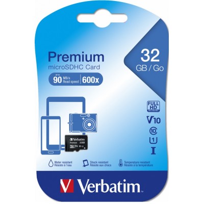 32GB microSD Class10 A1 UHS-I  Verbatim Premium microSDXC, 600x, Up to: 90MB/s
