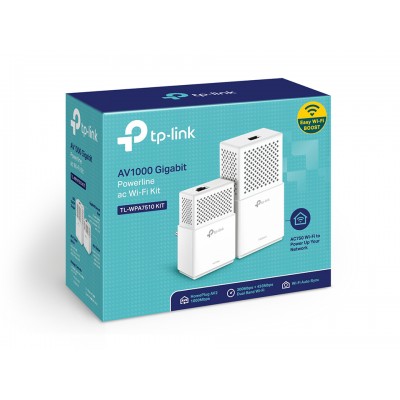 TP-LINK  TL-WPA7510 Kit, AV1000 Powerline Adapter Starter Kit + Wi-Fi, Compact Size, 1000Mbps Powerline Datarate, 1 Gigabit LAN Port, 867Mbps at 5Ghz + 300Mbps at 2.4Ghz, 802.11ac/a/b/g/n, Green Powerline, Pair Button, Range 300 meters in house
