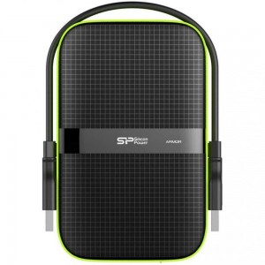 2.5" External HDD 1.0TB (USB3.1)  Silicon Power Armor A60, Black\Green, Rubber + Plastic, Military-Grade Protection MIL-STD 810G, IPX4 waterproof, Advanced internal suspension system keeps the hard drive safe from drops and bumps