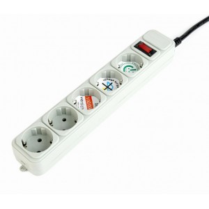 Gembird Surge Protector SPG3-B-10C, 5 Sockets, 3m, up to 250V AC, 16 A, safety class IP20, Grey
