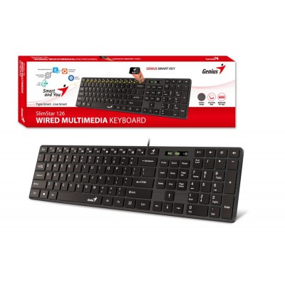 Keyboard Genius SlimStar 126, Low-profile, Multimedia, Chocolate keys, Smart, Black, USB