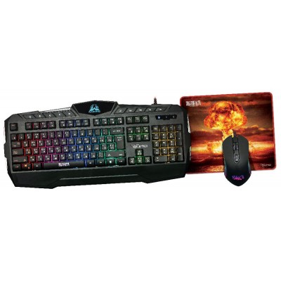 Gaming Keyboard & Mouse & Mouse Pad Qumo Wartime, Fn hotkeys, RGB, AntiGhosting, Black, USB