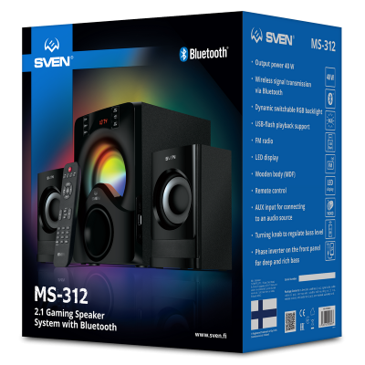 Speakers SVEN "MS-312" Bluetooth, FM, USB, Display, RC, Black, 40w / 20w + 2x10w / 2.1