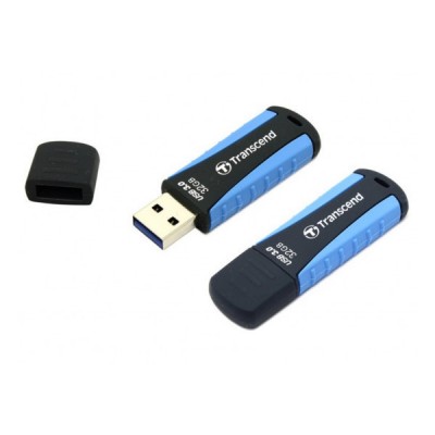  32GB USB3.1 Flash Drive Transcend "JetFlash 810", Black-Blue, Rubber Case (R/W:90/25MB/s)