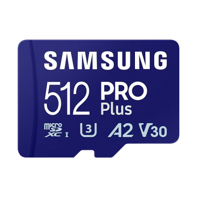 512GB MicroSD (Class 10) UHS-I (U3) +SD adapter, Samsung PRO Plus "MB-MD512SA" (R/W:180/130MB/s)