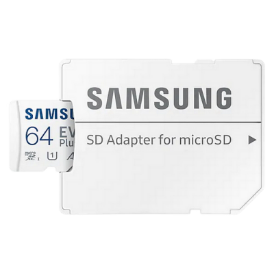 .64GB MicroSD (Class 10). UHS-I (U1)+SD adapter, Samsung EVO Plus "MB-MC64KA" (R:130MB/s)