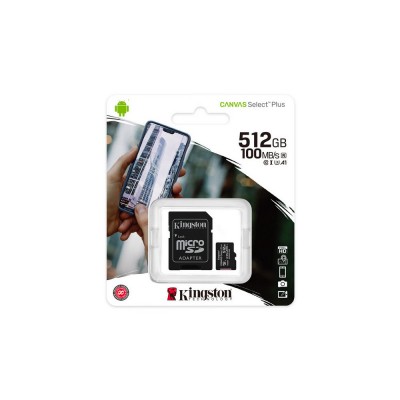 512GB MicroSD (Class 10) UHS-I (U3) +SD adapter, Kingston Canvas Select+ "SDCS2/512GB" (100/85MB/s)