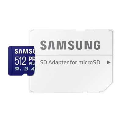 512GB MicroSD (Class 10) UHS-I (U3) +SD adapter, Samsung PRO Plus "MB-MD512SA" (R/W:180/130MB/s)