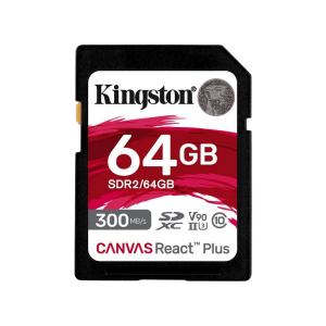 ..64GB  SDXC Card (Class 10) UHS-II , U3, Kingston Canvas React Plus "SDR2/64GB" (R/W:300/260MB/s)