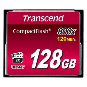 128GB CompactFlash Card,  Hi-Speed  800X, Transcend "TS128GCF800" (R/W: 140/65MB/s)