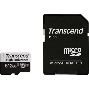 512GB MicroSD (Class 10) UHS-I (U3),+SD adapter, Transcend "TS512GUSD350V" (R/W:95/45MB/s,Endurance)
