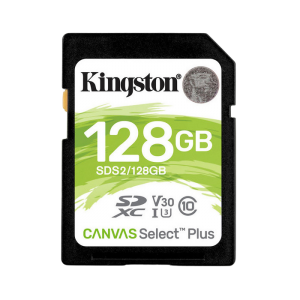 128GB  SDXC Card (Class 10) UHS-I , U3, Kingston Canvas Select Plus "SDS2/128GB" (R/W:100/85MB/s)