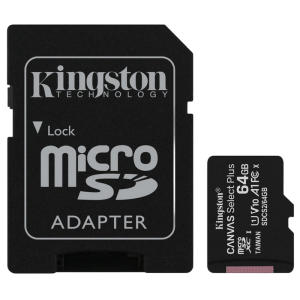 .64GB MicroSD (Class 10) UHS-I (U1) +SD adapter, Kingston Canvas Select+ "SDCS2/64GB" (R:100MB/s)