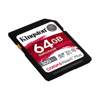 ..64GB  SDXC Card (Class 10) UHS-II , U3, Kingston Canvas React Plus "SDR2/64GB" (R/W:300/260MB/s)