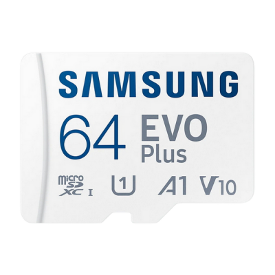 .64GB MicroSD (Class 10). UHS-I (U1)+SD adapter, Samsung EVO Plus "MB-MC64KA" (R:130MB/s)