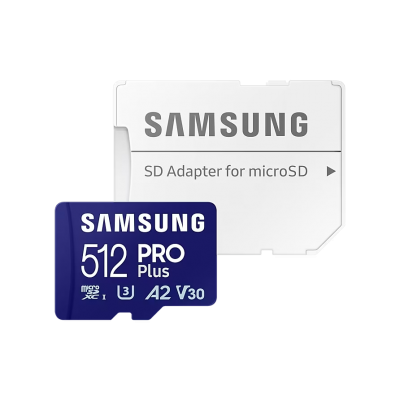 512GB MicroSD (Class 10) UHS-I (U3) +SD adapter, Samsung PRO Plus "MB-MD512SA" (R/W:180/130MB/s)