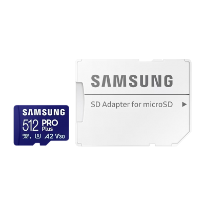 512GB MicroSD (Class 10) UHS-I (U3) +SD adapter, Samsung PRO Plus "MB-MD512SA" (R/W:180/130MB/s)