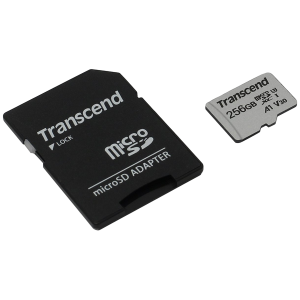 256GB MicroSD (Class 10) UHS-I (U3)+SD adapter, Transcend "TS256GUSD300S" (R/W:95/40MB/s)