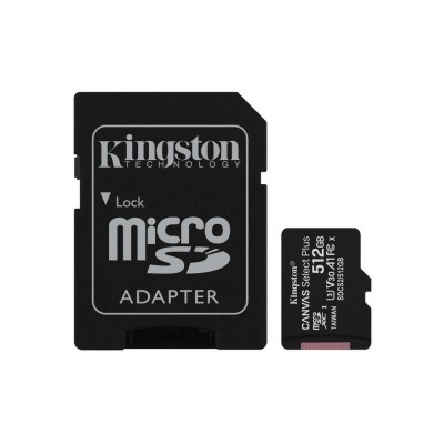 512GB MicroSD (Class 10) UHS-I (U3) +SD adapter, Kingston Canvas Select+ "SDCS2/512GB" (100/85MB/s)