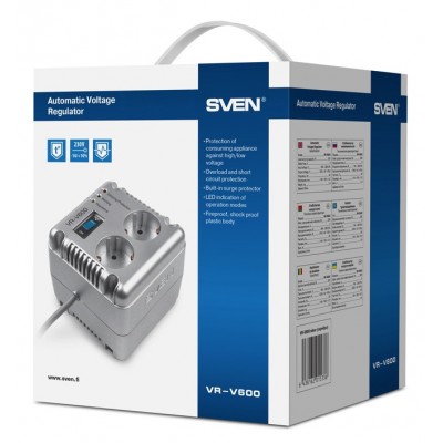 Stabilizer Voltage SVEN  VR-V600  max.200W, Output sockets: 2 × CEE 7/4