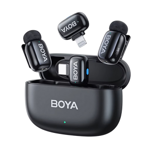 Microphone Wireless Boya Mini 2-01 Ultracompact (2 TX+ 2RX USB-C plug+ Lightning Plug + Charging case), Black