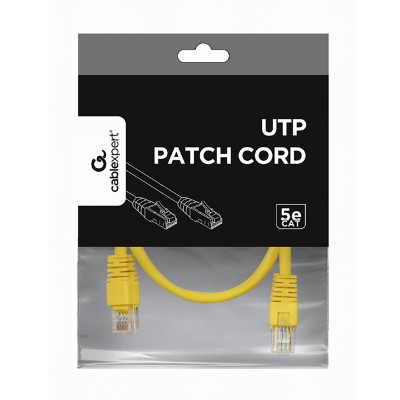  0.25m, Patch Cord  Yellow, PP12-0.25M/Y, Cat.5E, Cablexpert, molded strain relief 50u" plugs