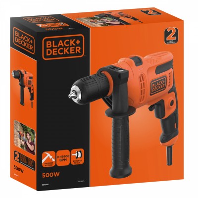 Hammer Drill Black+Decker (BEH200-QS) 500W, 0-2900 rpm, 49.300 beats/min, Bit max 10 mm