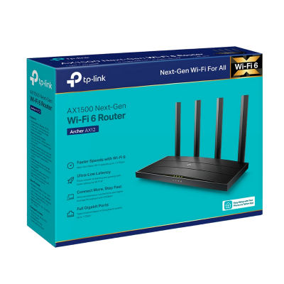 Wi-Fi 6 Dual Band TP-LINK Router "Archer AX12", 1500Mbps, OFDMA, MU-MIMO, 3xGbit Ports