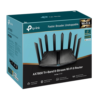 Wi-Fi 6 Tri-Band TP-LINK Router "Archer AX95", 7800Mbps, OFDMA, MU-MIMO, 2.5G WAN, USB3.0, USB2.0