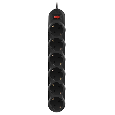 Surge Protector   6 Sockets,  5.0m,  Sven "SF-06E", Black, flame-retardant material