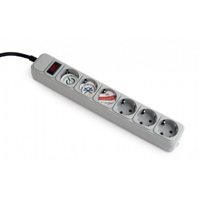 Surge  Protector Gembird SPG6-B-6C, 6 Sockets, 1.8m, up to 250V AC, 16 A, safety class IP20, Grey