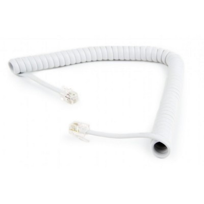 Telephone handset spiral cord, RJ10 (4P4C), 2 m, white, TC4P4CS-2M-W