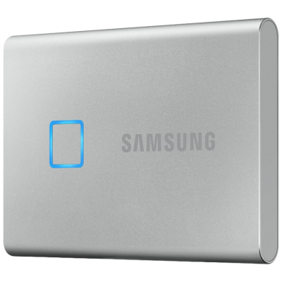 1.0TB (USB3.2/Type-C) Samsung Portable SSD T7 Touch, FP ID, Silver (85x57x8mm, 58g, R/W:1050MB/s)