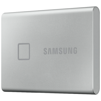 1.0TB (USB3.2/Type-C) Samsung Portable SSD T7 Touch, FP ID, Silver (85x57x8mm, 58g, R/W:1050MB/s)