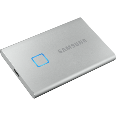 1.0TB (USB3.2/Type-C) Samsung Portable SSD T7 Touch, FP ID, Silver (85x57x8mm, 58g, R/W:1050MB/s)