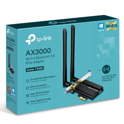 PCIe Wireless AX Dual Band LAN/Bluetooth 5.0 Adapter TP-LINK "Archer TX50E", 3000Mbps, OFDMA