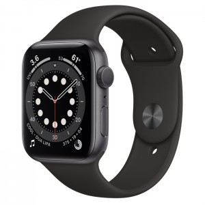 Apple Watch Series 6 GPS, 44mm, Aluminum Case with Black Sport Band, M00H3 GPS, Space Gray 