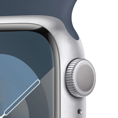 Apple Watch Series 9 GPS, 45mm Silver Aluminium Case with Storm Blue Sport Band - S/M, MR9D3