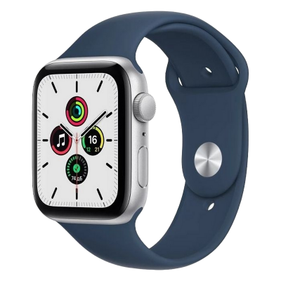 Apple Watch SE 44mm Aluminum Case with Abyss Blue Sport Band, MKQ43 GPS, Silver