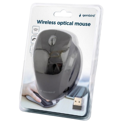 Wireless Mouse Gembird MUSW-6B-02, Optical, 800-1600 dpi, 6 buttons, Ergonomic, 1xAA, Black