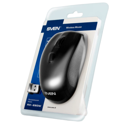 Wireless Mouse SVEN RX-220W, Optical, 800-1600 dpi, 4 buttons, Ambidextrous, Black