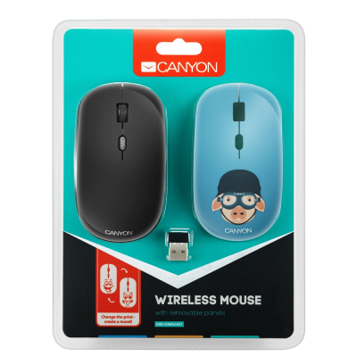 Wireless Mouse Canyon CND-CMSW401MP, Optical, 800-1600dpi, 4 buttons, Ambidextrou, 1xAA, Black/Pic.