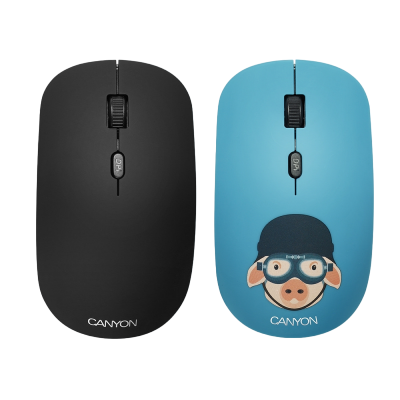 Wireless Mouse Canyon CND-CMSW401MP, Optical, 800-1600dpi, 4 buttons, Ambidextrou, 1xAA, Black/Pic.