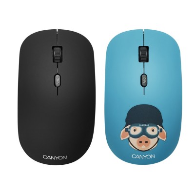 Wireless Mouse Canyon CND-CMSW401MP, Optical, 800-1600dpi, 4 buttons, Ambidextrou, 1xAA, Black/Pic.