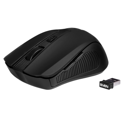 Wireless Mouse SVEN RX-350W, Optical, 600-1400 dpi, 6 buttons, Soft Touch, 2xAAA, Black